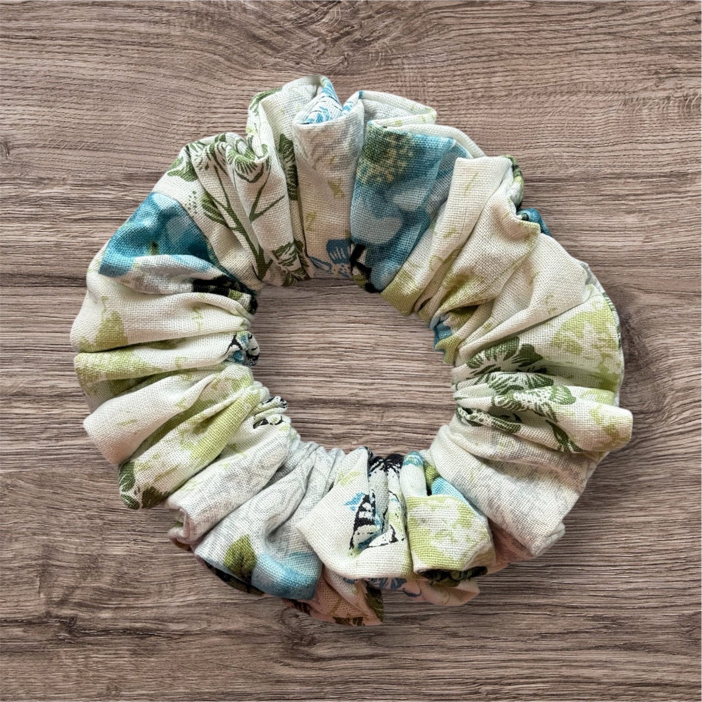 Green Floral Scrunchie SMALL