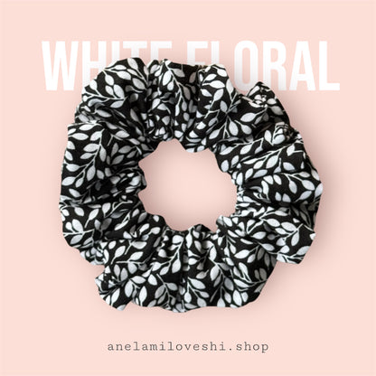 White Floral Scrunchie SMALL