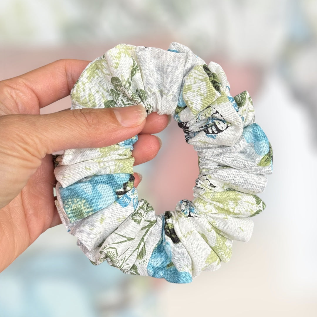 Green Floral Scrunchie SMALL